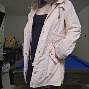 Cute Waterproof Pink Hooded Raincoat With Stripes